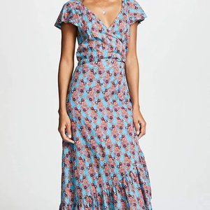 Tiare Hawaii Revolve Indica Turquoise Floral Wrap Maxi Dress (One Size / Small)